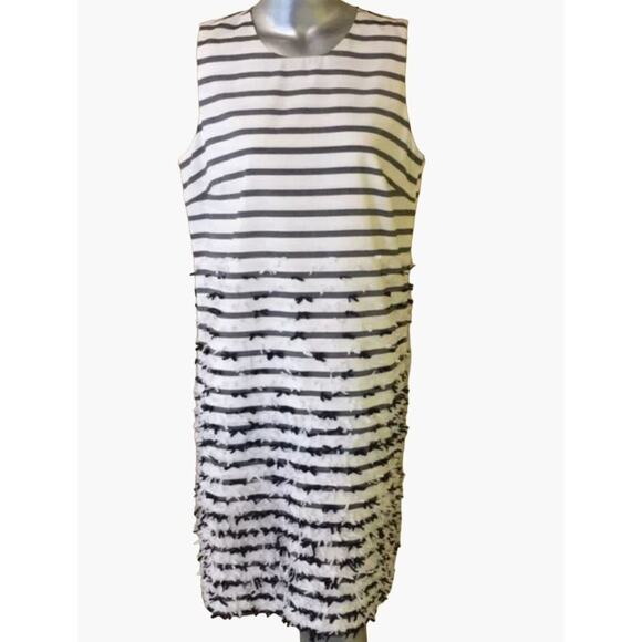 J. McLaughlin Jane Dress Women's Size 10 White Navy Striped Bows at Bottom Sleev - Picture 12 of 16